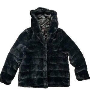 Christian Siriano Black Faux Fur Hooded Jacket Size L